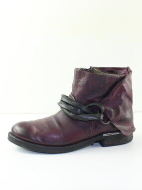A.S. 98 Purple Leather Biker Ankle Boots (EU 38 / 7.5 US)